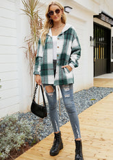 Plaid Button Up Hooded Shirt